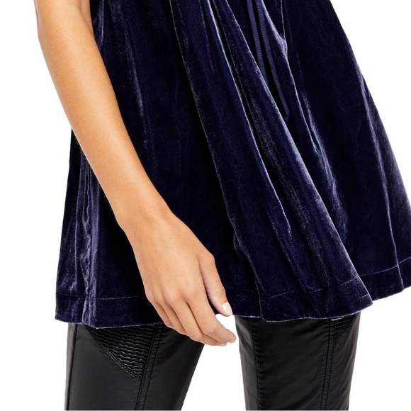 Free People Deep Blue Tie Front Adelle Velvet Tunic Dress Small - Picture 6 of 12